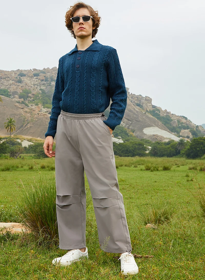 Campus Sutra Men's Hazelnut Beige Relaxed Parachute Trousers