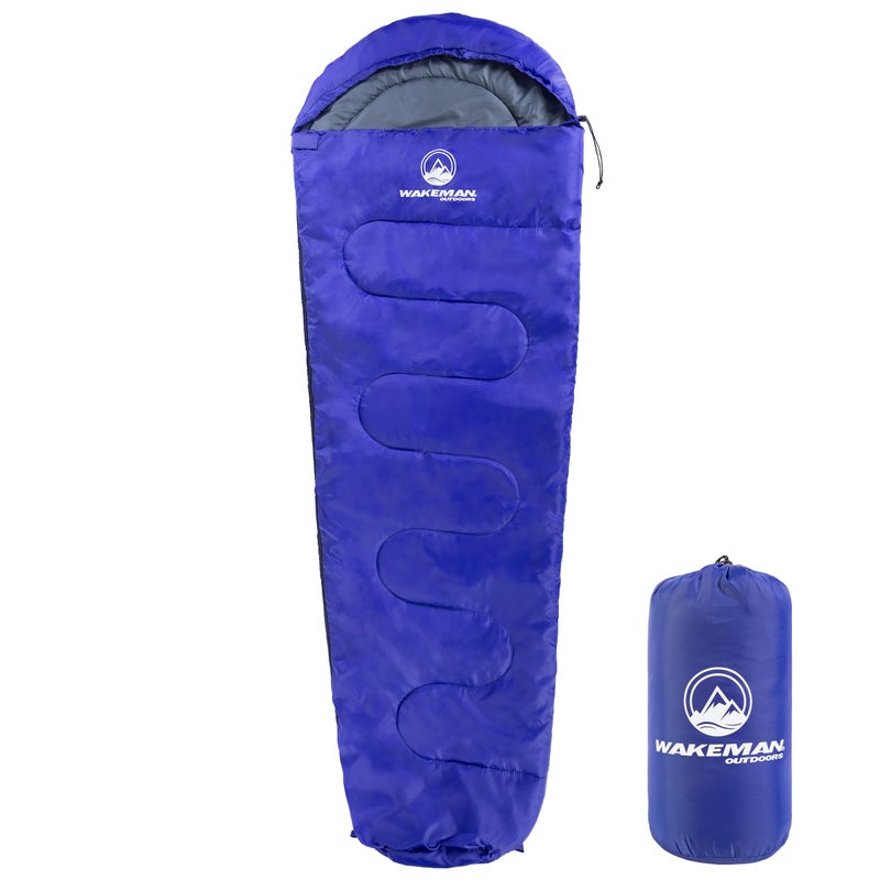 Wakeman Mummy Sleeping Bag - Adult Cold Weather Sleeping Bag Rated to 25Â°F - Waterproof with Drawstring Hood - Camping Equipment by Wakeman Outdoors (Blue) - Image 1