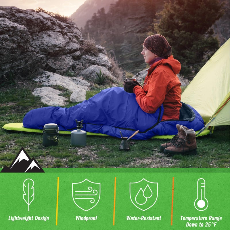 Wakeman Mummy Sleeping Bag - Adult Cold Weather Sleeping Bag Rated to 25Â°F - Waterproof with Drawstring Hood - Camping Equipment by Wakeman Outdoors (Blue) - Image 3