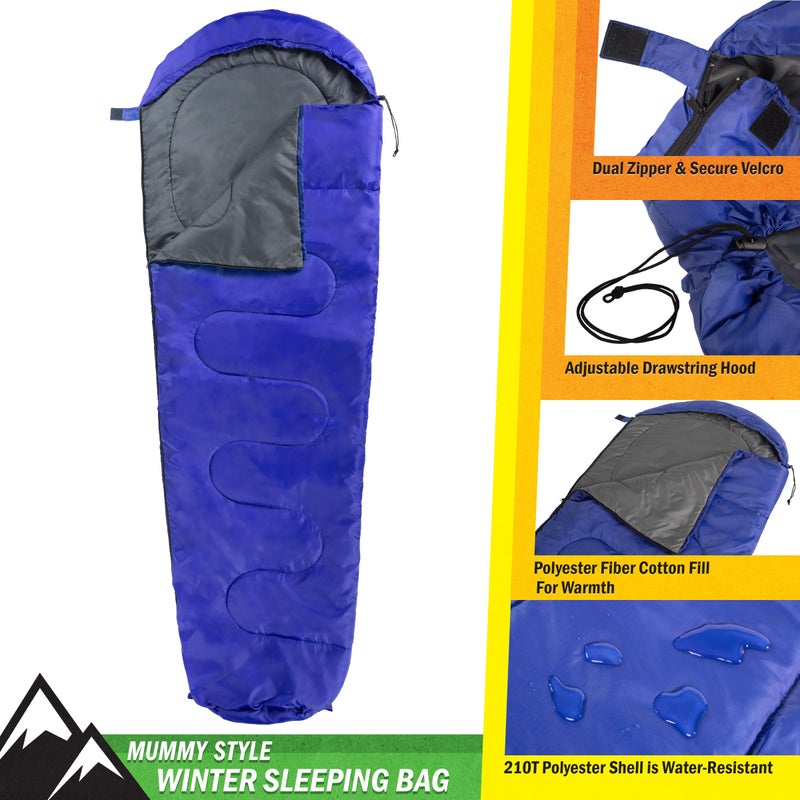 Wakeman Mummy Sleeping Bag - Adult Cold Weather Sleeping Bag Rated to 25Â°F - Waterproof with Drawstring Hood - Camping Equipment by Wakeman Outdoors (Blue) - Image 2
