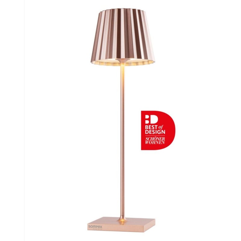 Sompex Troll 2.0 Table Lamp (Glossy finish) | Indoor Outdoor | Stepless touch dimmer | 2 warm white light colours | Brightness memory function | IP 54 (splash and dust proof) | 11x10x38cm - Rose Gold - Image 1
