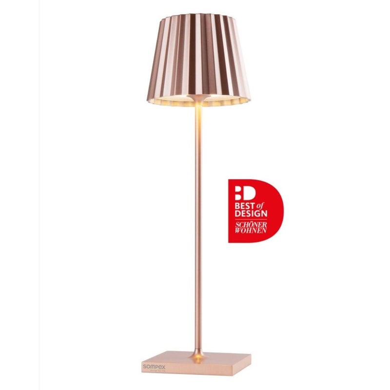 Sompex Troll 2.0 Table Lamp (Glossy finish) | Indoor Outdoor | Stepless touch dimmer | 2 warm white light colours | Brightness memory function | IP 54 (splash and dust proof) | 11x10x38cm - Rose Gold - Image 2