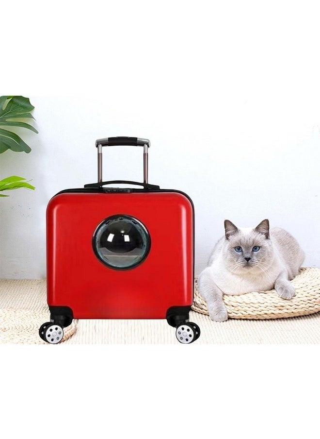 PET - Cat Trolley Case Backpack Transparent Space Bag Package Cage Tote Bag Small Animal Rabbit Accessories Outdoor Travel Red - Image 1