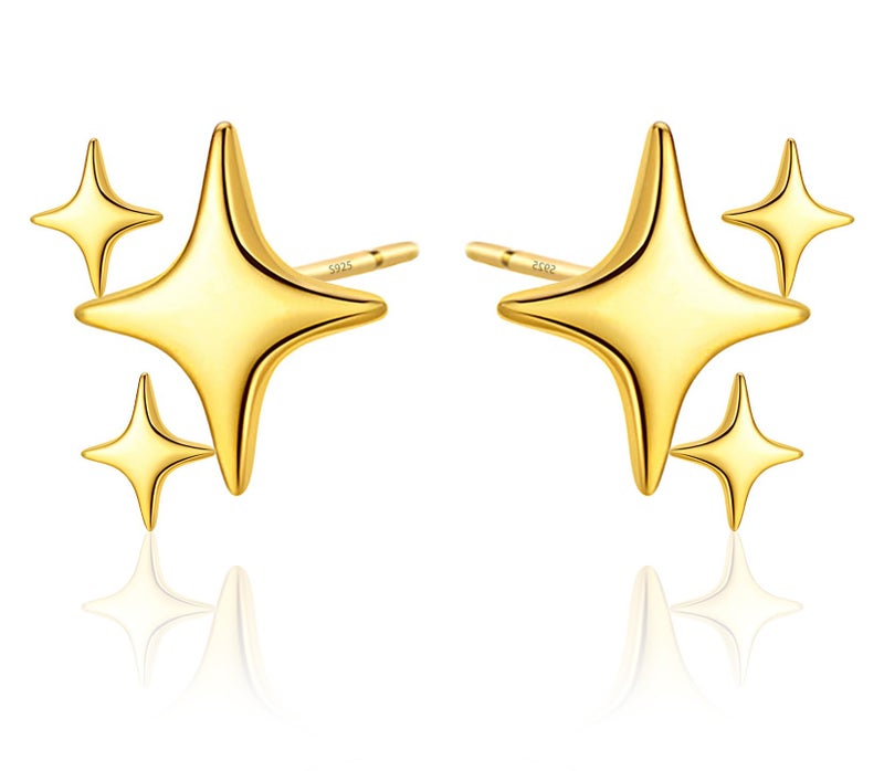 PANSHI  Gold Stud Earrings Sterling Silver Post Earrings Star Stud Earrings for Women Teen Trendy Hypoallergenic Small Post Pierced Studs Earrings Jewelry Gifts (3 Stars Gold) - Image 1