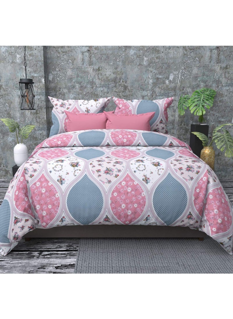 Laying Style Laying Style 350TC Microfiber Glace Cotton AC Comforter Set King Size Double Bed with 1 Flat bedsheet90x100 inch and Two Pillow Covers II 4 pc Bedding SetPinkWhite  - Image 1