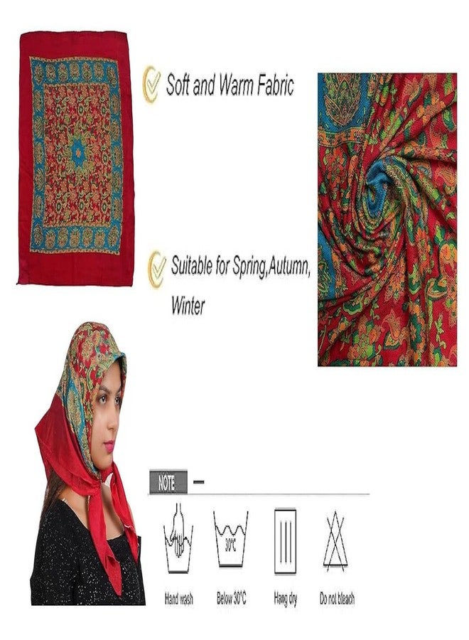 MIKONIKO Scarf for Women Winter Woolen Lightweight Fashion Scarves, Wrap in Print Floral Pattern_Pack Of 2_Red|Green, (female) - Image 5