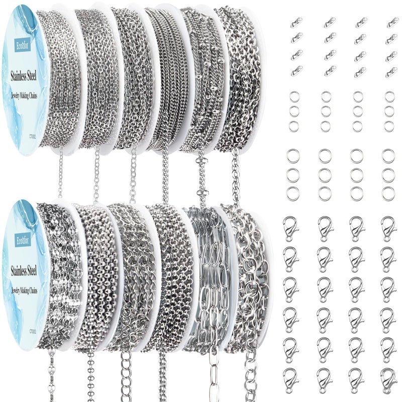 Ecoofor Necklace Chain for Jewelry Making 951 Feet 12 Rolls Stainless Steel Jewelry Chains for DIY Necklace Bracelet Making with Stainless Steel Jump RingsLobster ClaspsConnectors