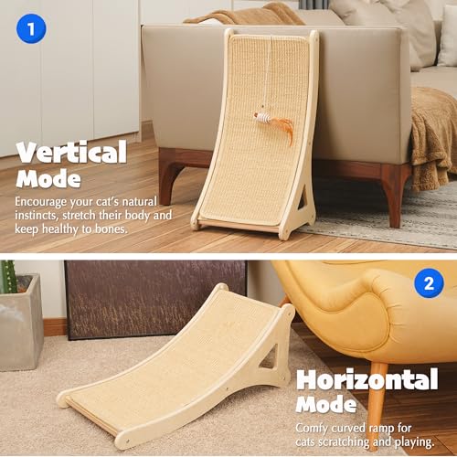 PETKARAY Curved Cat Scratcher Sisal Kitty Scratching Ramp L Shape Scratch Pad for Indoor Cats 256 Furniture Protector with Mouse Toy - Image 3
