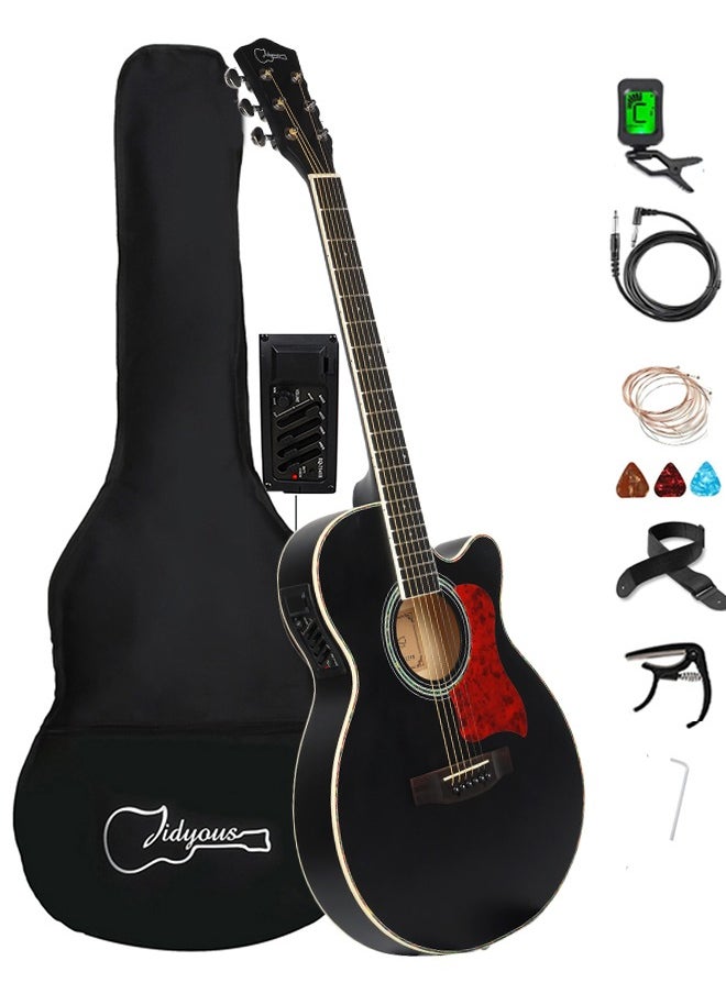 Jidyous 40 Inch Electric Acoustic Guitar Kit for Beginners Adults Full Siz Bundle Set with Pickups Bag Tuner Strap Capo Picks and Cable,Black  - Image 1