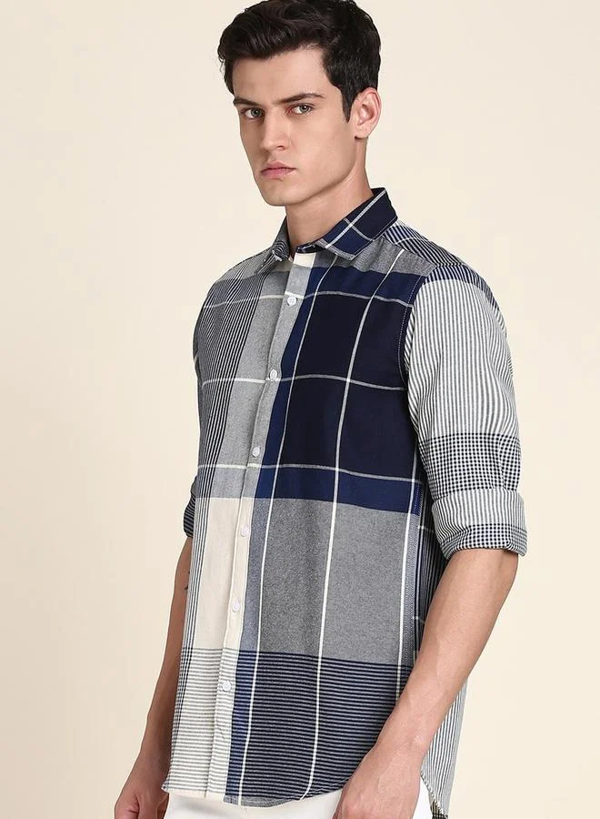 دينيس لينغو Blue Casual Shirt for Men - Slim Fit, Cotton