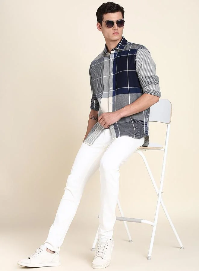 دينيس لينغو Blue Casual Shirt for Men - Slim Fit, Cotton