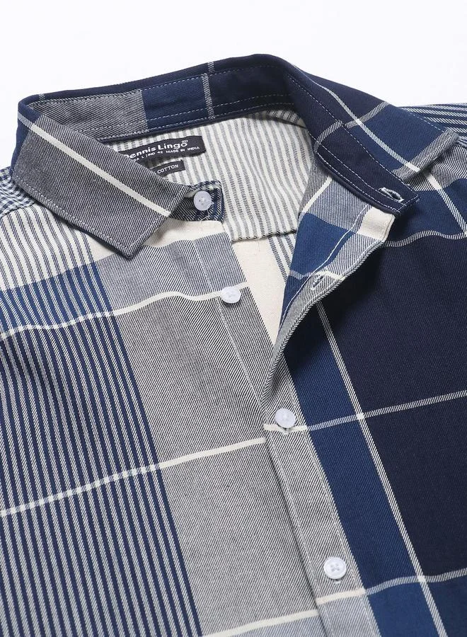دينيس لينغو Blue Casual Shirt for Men - Slim Fit, Cotton