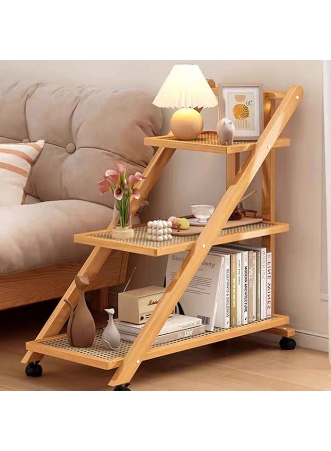 Foldable Bamboo Serving Trolley Cart with Wheels – 2 Tier Rolling Utility Cart for Kitchen, Dining, Tea Serving, Restaurant & Hospitality Use - Image 5