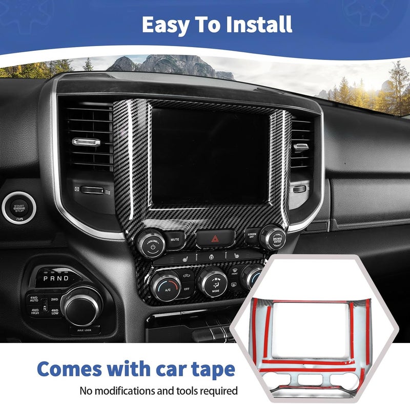 RT-TCZ Carbon Fiber Navigation Panel Screen Dash Board Trim Cover for Dodge RAM 2018-2021 - Image 5