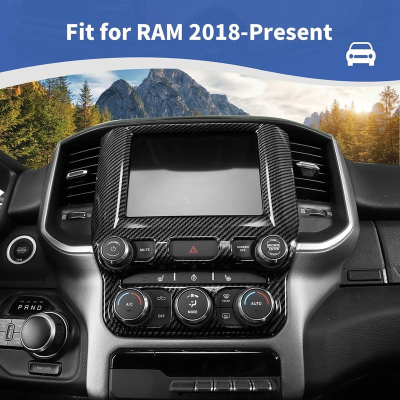 RT-TCZ Carbon Fiber Navigation Panel Screen Dash Board Trim Cover for Dodge RAM 2018-2021 - Image 4