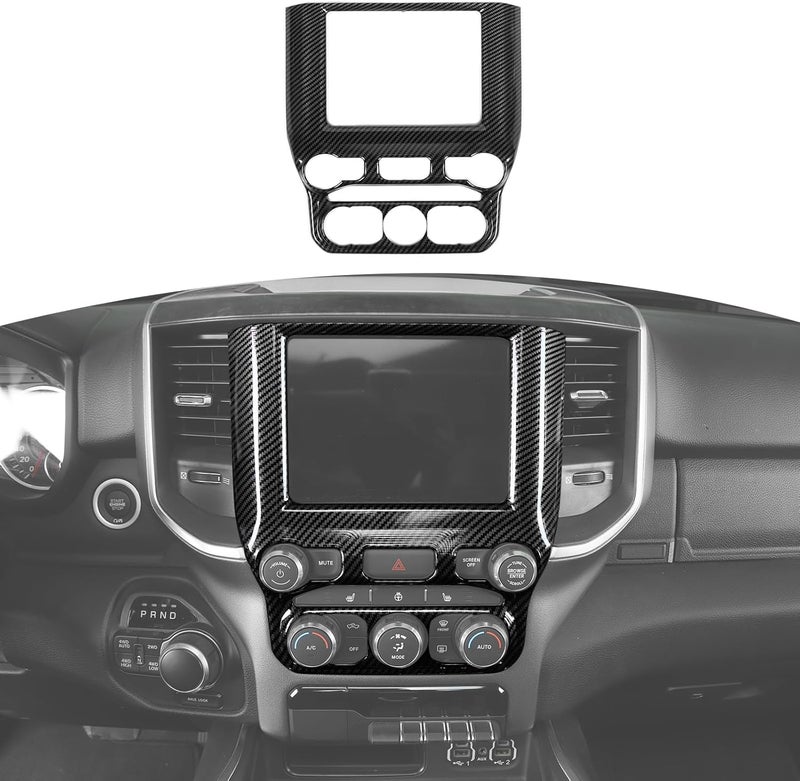RT-TCZ Carbon Fiber Navigation Panel Screen Dash Board Trim Cover for Dodge RAM 2018-2021 - Image 1