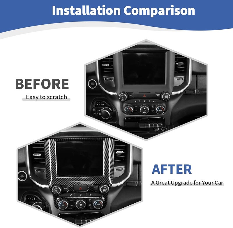 RT-TCZ Carbon Fiber Navigation Panel Screen Dash Board Trim Cover for Dodge RAM 2018-2021 - Image 2