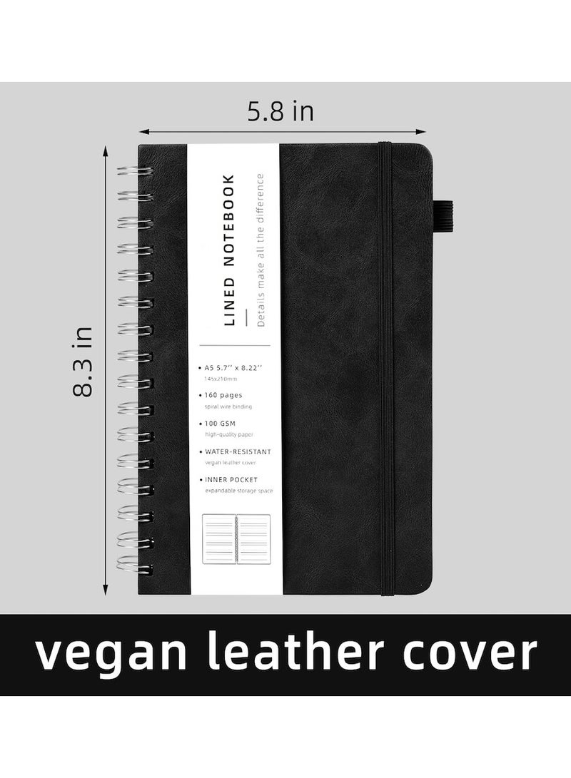 Generic A5 Hardcover Spiral Notebook 200 Pages, 80GSM College Ruled Leather with Pen Holder Notebook Journals for Work, School and Journal, Black - Image 2
