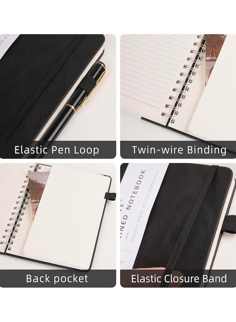 SUZZ A5 Hardcover Spiral Notebook 200 Pages, 80GSM College Ruled Leather with Pen Holder Notebook Journals for Work, School and Journal, Black - Image 5