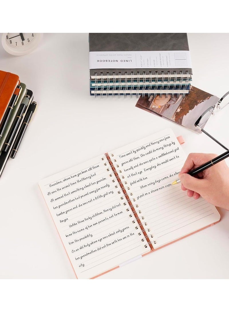 SUZZ A5 Hardcover Spiral Notebook 200 Pages, 80GSM College Ruled Leather with Pen Holder Notebook Journals for Work, School and Journal, Black - Image 4