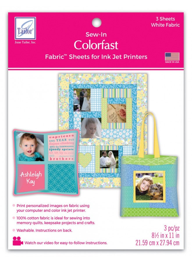 June Tailor Sew-in Colorfast Fabric Sheets for Inkjet Printers,White, 3 Count (Pack of 1) - Image 1