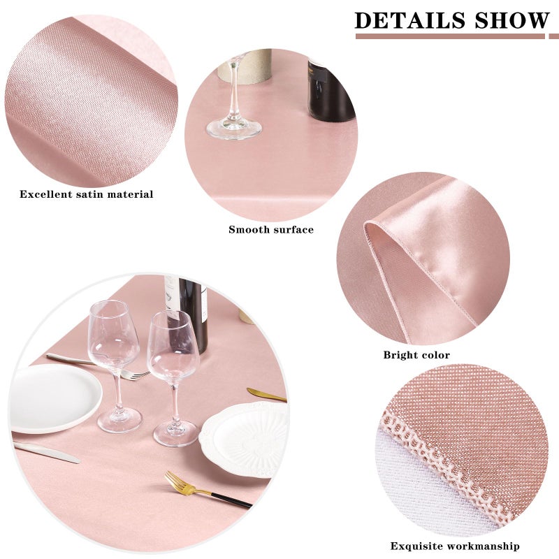 MCEAST 2 Packs Satin Tablecloth 102 x 58 Inches Rectangular Table Overlay Cover Bright Silk Tablecloth Smooth Fabric Table Decor for Wedding Banquet Decoration (Rose Gold) - Image 3