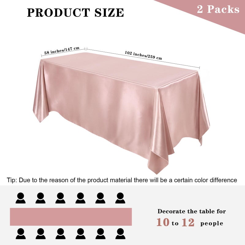 MCEAST 2 Packs Satin Tablecloth 102 x 58 Inches Rectangular Table Overlay Cover Bright Silk Tablecloth Smooth Fabric Table Decor for Wedding Banquet Decoration (Rose Gold) - Image 2
