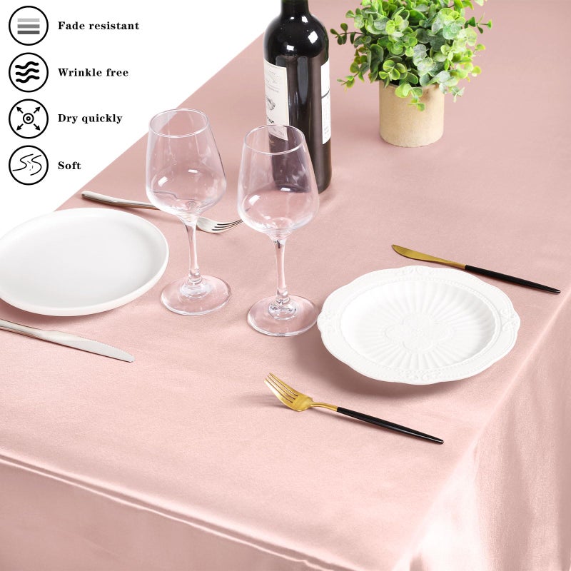 MCEAST 2 Packs Satin Tablecloth 102 x 58 Inches Rectangular Table Overlay Cover Bright Silk Tablecloth Smooth Fabric Table Decor for Wedding Banquet Decoration (Rose Gold) - Image 4
