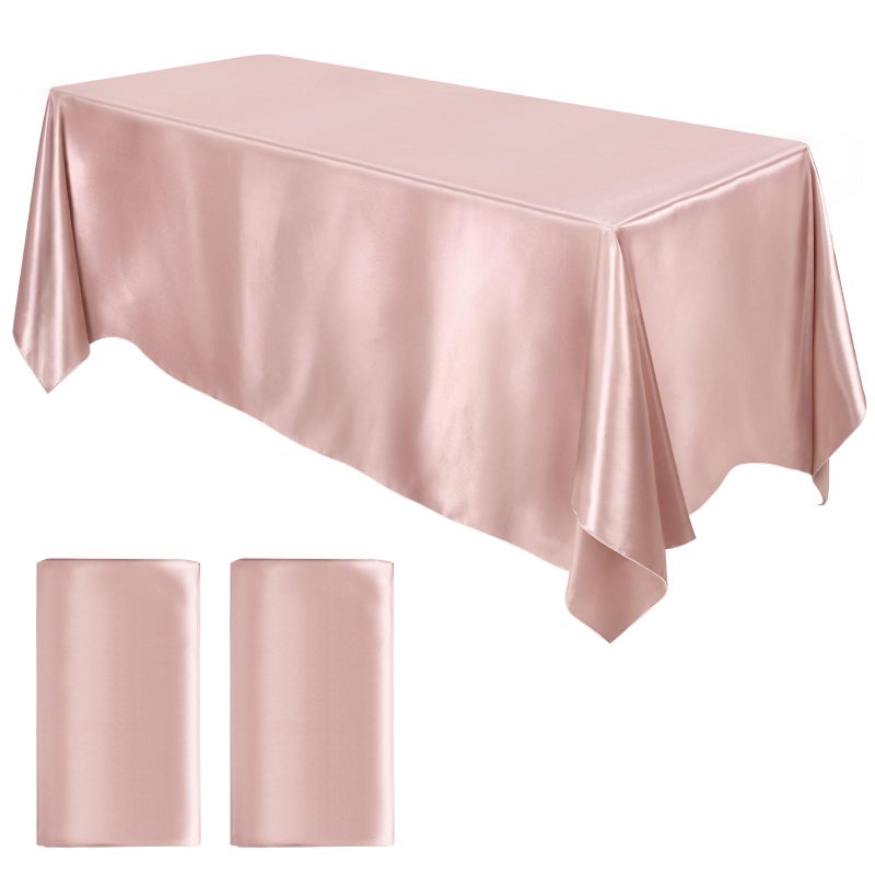 MCEAST 2 Packs Satin Tablecloth 102 x 58 Inches Rectangular Table Overlay Cover Bright Silk Tablecloth Smooth Fabric Table Decor for Wedding Banquet Decoration (Rose Gold) - Image 1
