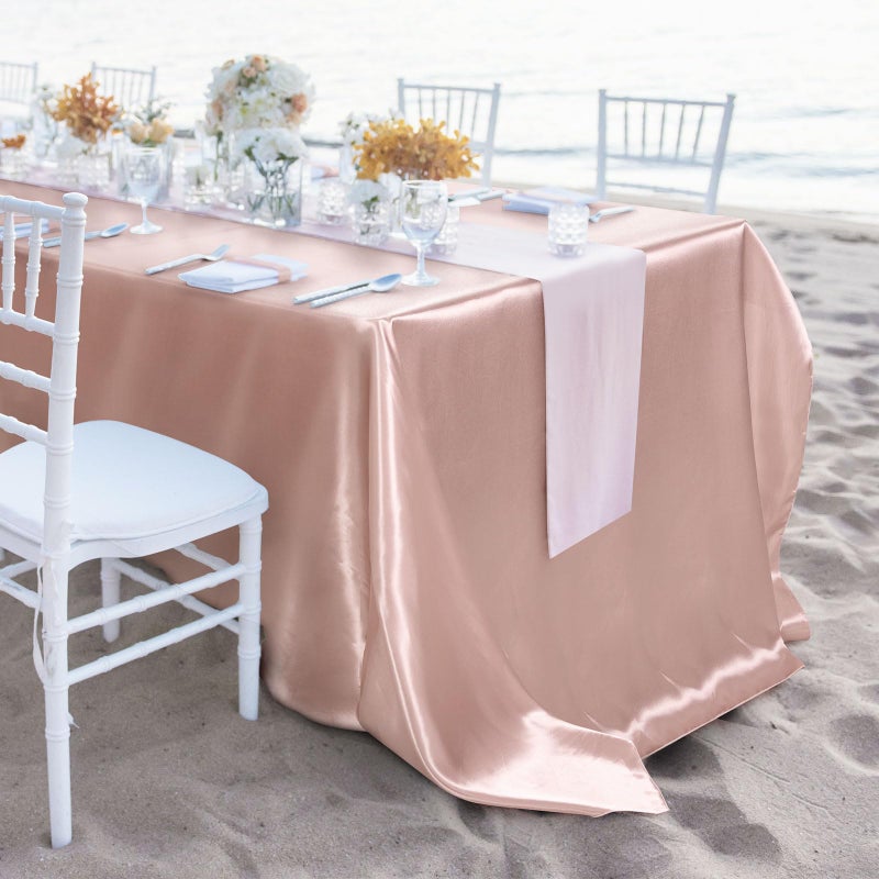 MCEAST 2 Packs Satin Tablecloth 102 x 58 Inches Rectangular Table Overlay Cover Bright Silk Tablecloth Smooth Fabric Table Decor for Wedding Banquet Decoration (Rose Gold) - Image 5