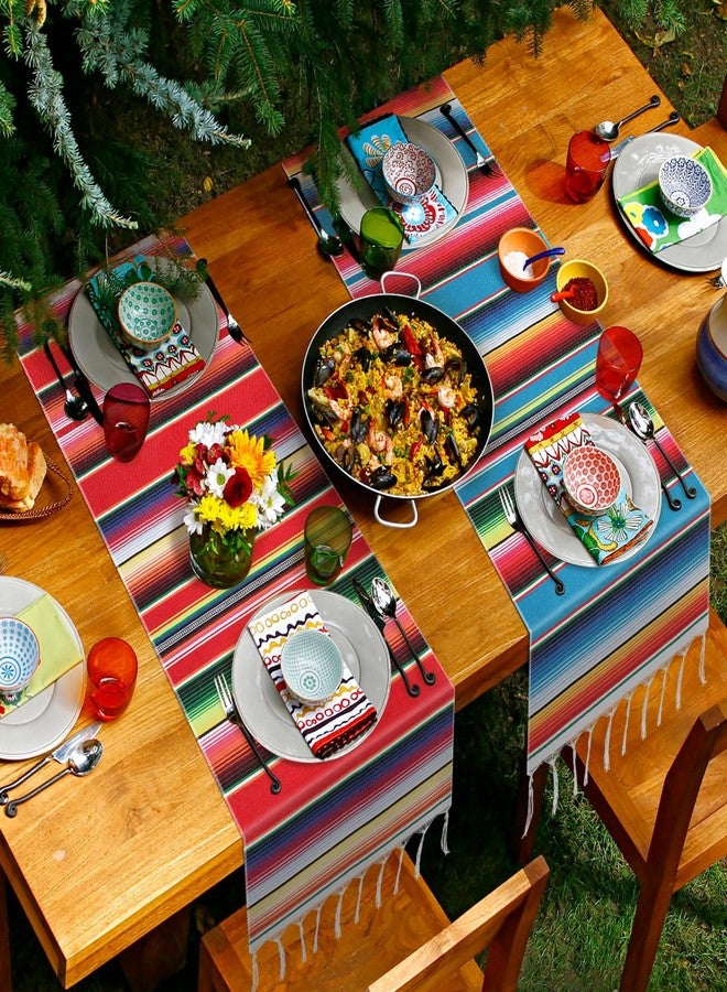 Fowecelt 4Pcs Mexican Serape Table Runner 14 x 84 Inch Hand Blanket Colorful Striped Fringe Cotton Mexican Table Runner for Fiesta Themed Cinco de Mayo Wedding Party Decorations - Image 3