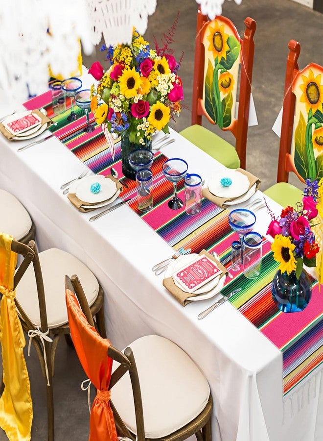 Fowecelt 4Pcs Mexican Serape Table Runner 14 x 84 Inch Hand Blanket Colorful Striped Fringe Cotton Mexican Table Runner for Fiesta Themed Cinco de Mayo Wedding Party Decorations - Image 4
