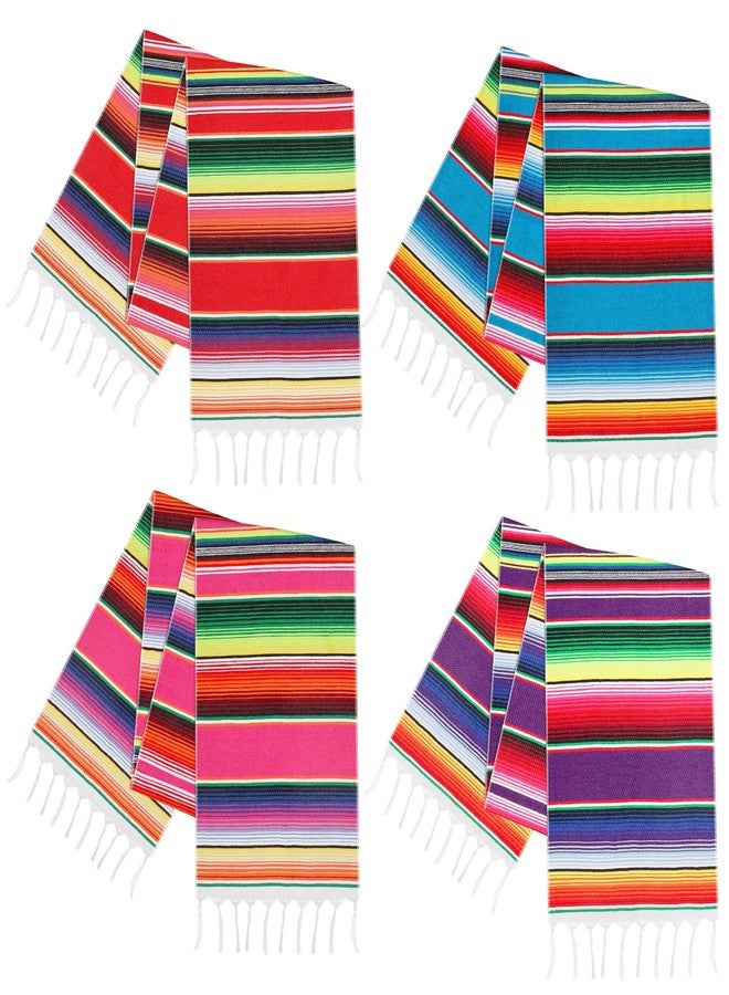 Fowecelt 4Pcs Mexican Serape Table Runner 14 x 84 Inch Hand Blanket Colorful Striped Fringe Cotton Mexican Table Runner for Fiesta Themed Cinco de Mayo Wedding Party Decorations - Image 1
