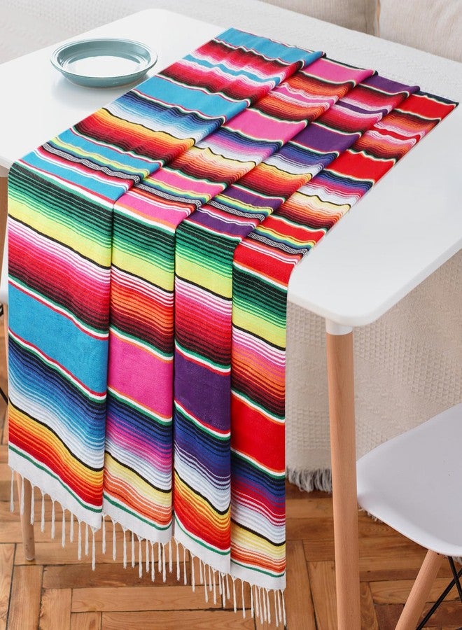 Fowecelt 4Pcs Mexican Serape Table Runner 14 x 84 Inch Hand Blanket Colorful Striped Fringe Cotton Mexican Table Runner for Fiesta Themed Cinco de Mayo Wedding Party Decorations - Image 2