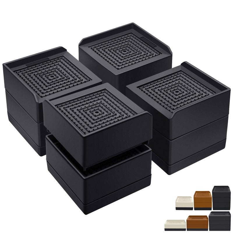 ANNKUT Bed Risers 3 inch Heavy DutyFurniture Risers for Desk Table Sofa Couch Lifts to 15 or 3 inch Square Adjustable Risers Blocks Support Up to 1300 Lbs4 PackBlack