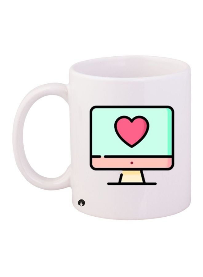 RYN Heart Printed Coffee Mug White/Blue/Pink 11ounce
