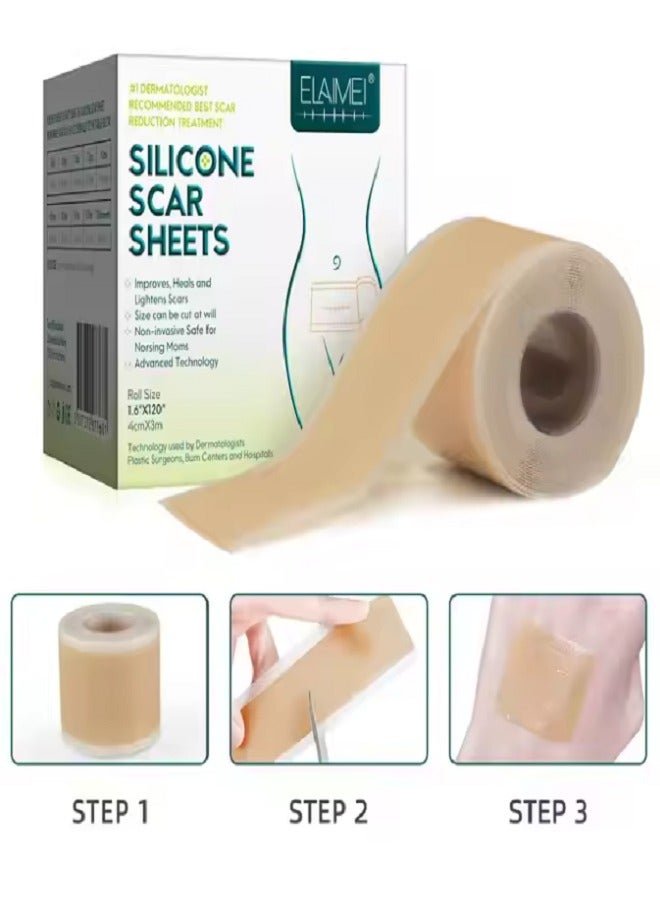 Elaimei Silicone Scar Sheets (1.6” x 60”Roll-3M), Silicone Scar Tape Roll, Scar Silicone Strips, Reusable, Professional Scar Removal Sheets for C-Section, Surgery, Burn, Keloid, Acne et - Image 3