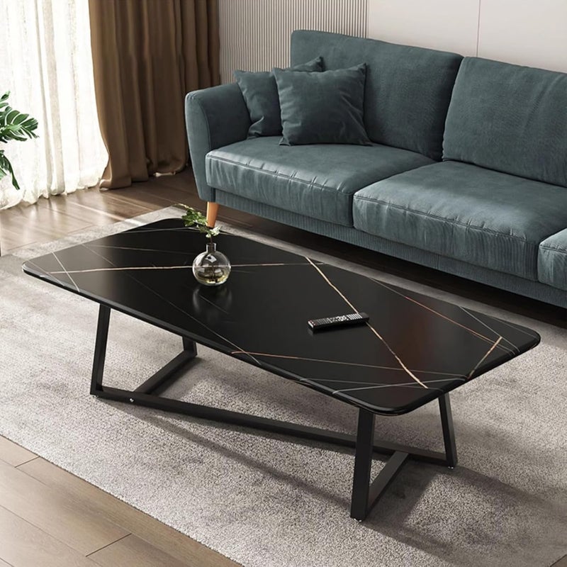 HI-FINE Coffee Table,Modern Coffee Tables with Metal Leg, Center Table for Living Room (Rectangle Coffee Table - Black Marbling) - Image 1