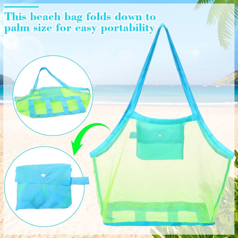 Woanger Woanger 6 Pcs Summer Mesh Beach Bag Extra Large Toy Gear Foldable Bags and Totes for Children Toddler Beach Toys Market Grocery Picnic Vacation Storage 18 x 12 x 18 - Image 2