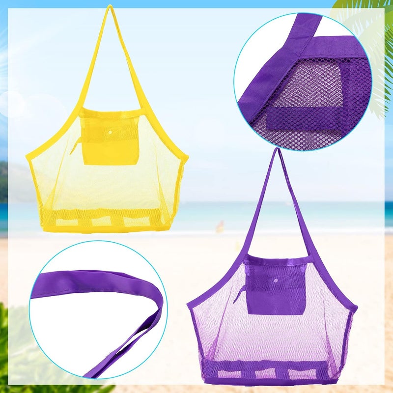 Woanger Woanger 6 Pcs Summer Mesh Beach Bag Extra Large Toy Gear Foldable Bags and Totes for Children Toddler Beach Toys Market Grocery Picnic Vacation Storage 18 x 12 x 18 - Image 4