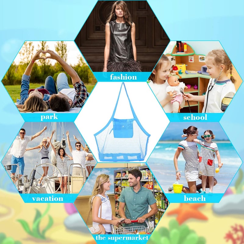 Woanger Woanger 6 Pcs Summer Mesh Beach Bag Extra Large Toy Gear Foldable Bags and Totes for Children Toddler Beach Toys Market Grocery Picnic Vacation Storage 18 x 12 x 18 - Image 5