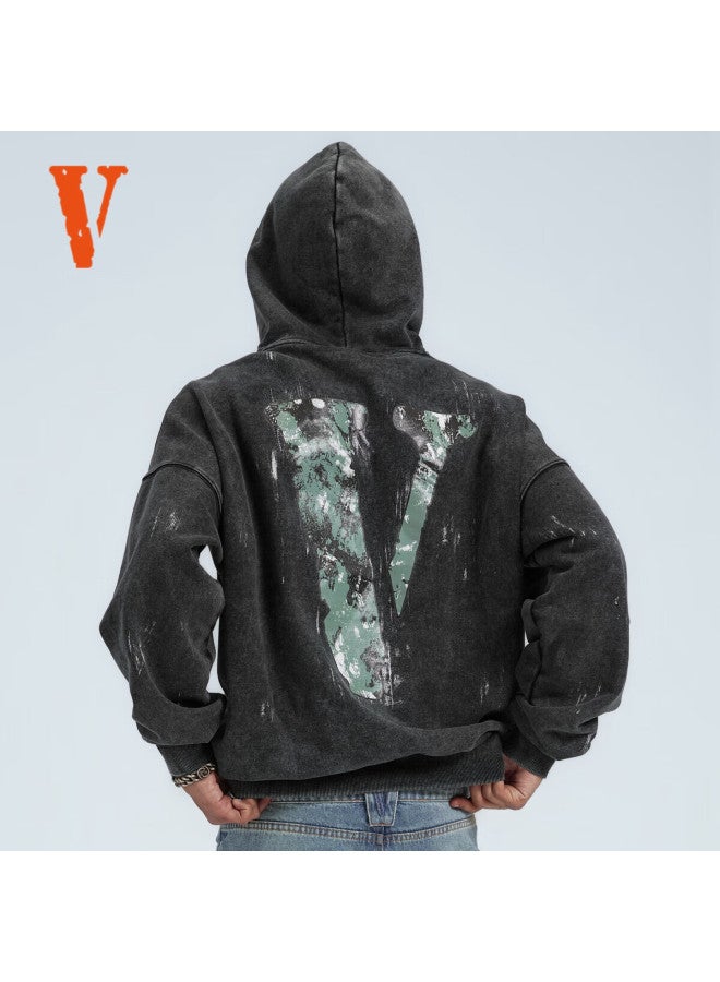 Vlone Staple Hoodie 25 Ink Splash Logo Print Washed Hoodie Vlhd25010 Black Green XL - Image 4