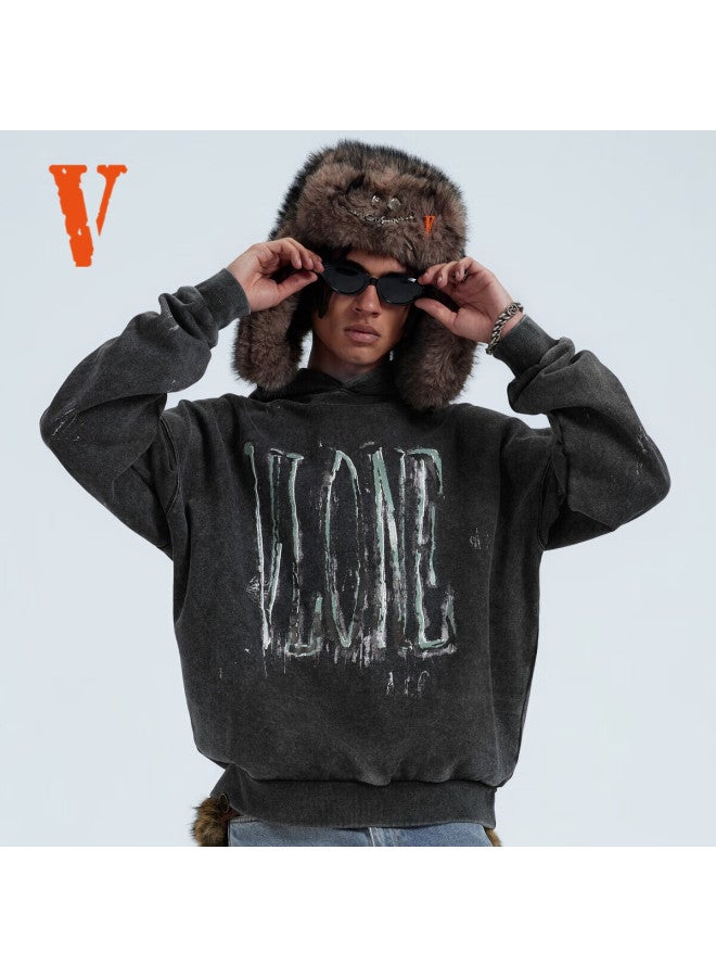 Vlone Staple Hoodie 25 Ink Splash Logo Print Washed Hoodie Vlhd25010 Black Green XL - Image 3