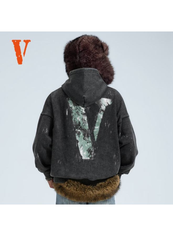 Vlone Staple Hoodie 25 Ink Splash Logo Print Washed Hoodie Vlhd25010 Black Green XL - Image 1