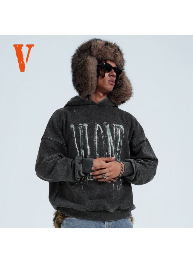 Vlone Staple Hoodie 25 Ink Splash Logo Print Washed Hoodie Vlhd25010 Black Green XL - Image 5