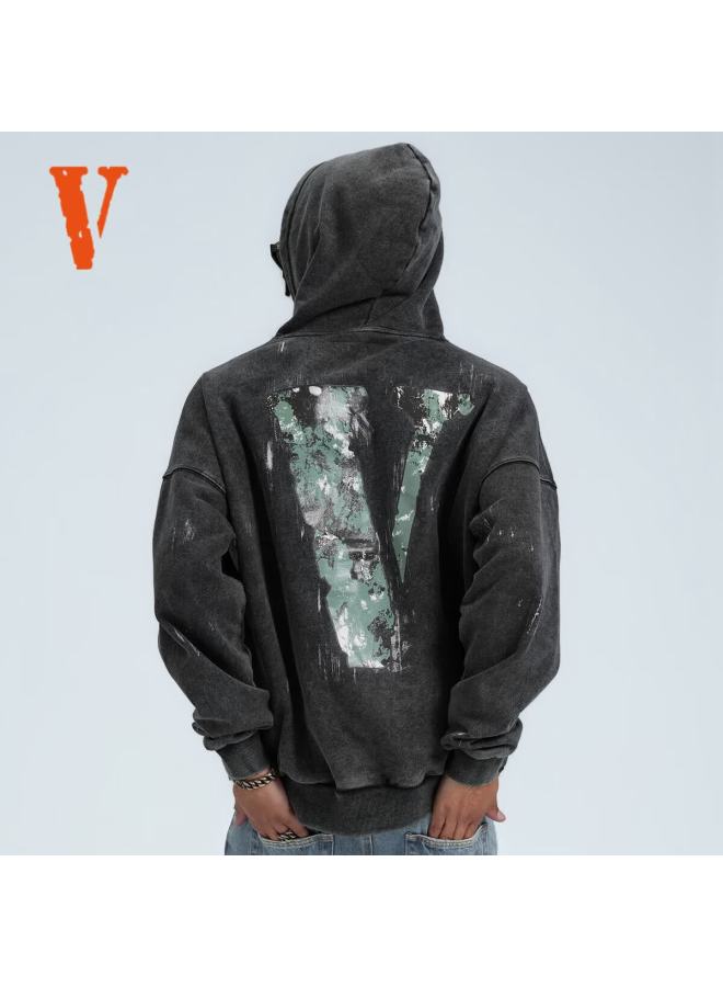 Vlone Staple Hoodie 25 Ink Splash Logo Print Washed Hoodie Vlhd25010 Black Green XL - Image 2