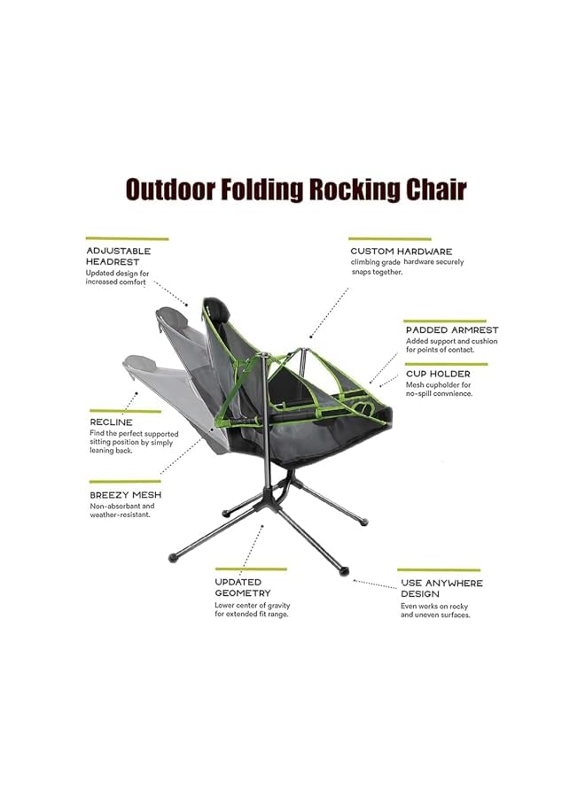 PROMASS كرسي تخييم متحرك، كرسي استرخاء خارجي قابل للطي مع إطار فولاذي، أسود وأخضر - Image 4