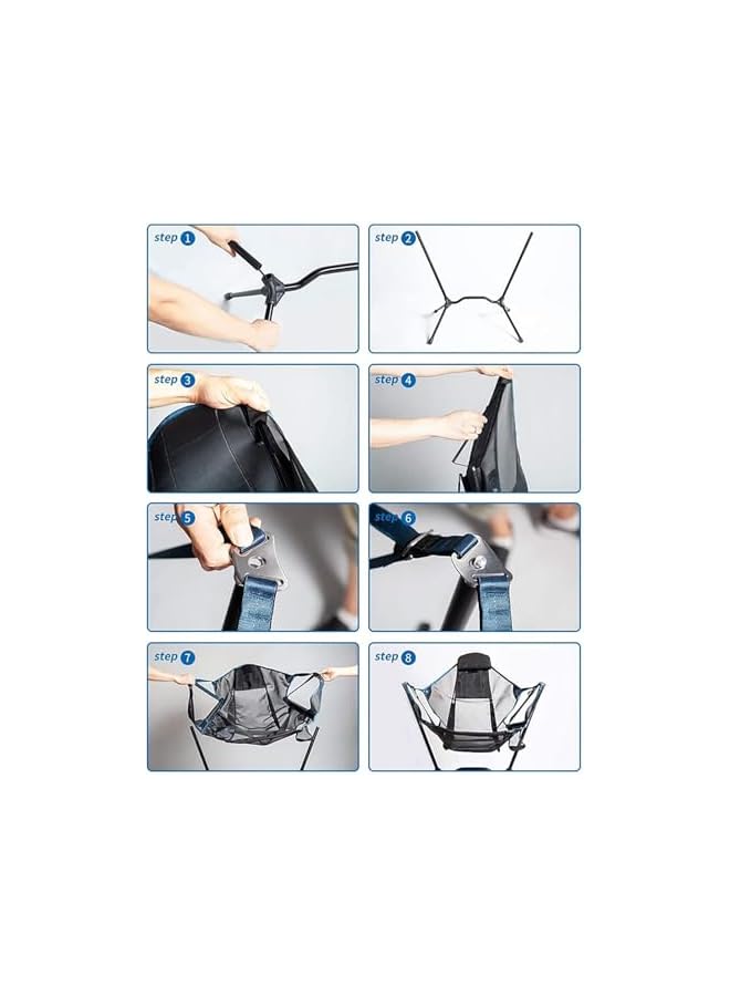 PROMASS كرسي تخييم متحرك، كرسي استرخاء خارجي قابل للطي مع إطار فولاذي، أسود وأخضر - Image 5