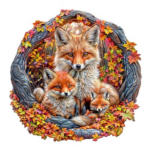 SECOGM Wooden Puzzles for Adults Animal Fox Wood Puzzles Adult Unique Animal Shape Wooden Jigsaw Puzzles for Adults Birthday Gifts for Puzzle Lovers Family 85 85in 100 Pieces - Image 1