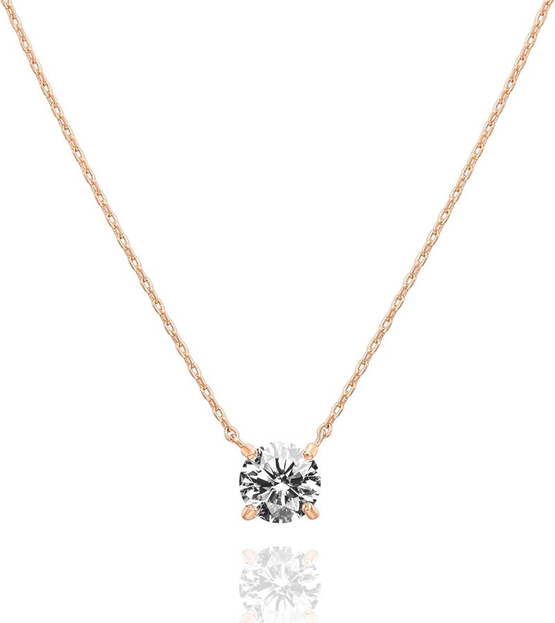 PAVOI 14K Gold Plated Crystal Solitaire Necklace with 1.5 Carat Cubic Zirconia - Image 1